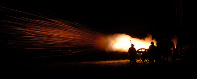 791-2896 Nighttime firing of a Confederate cannon.